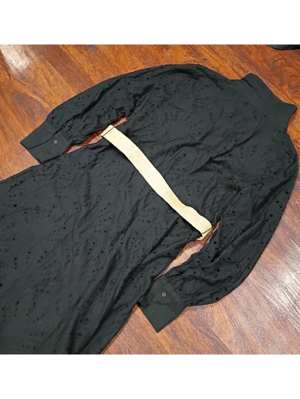 MNG Black Cottagecore Whimsy Boho Dress S With Eyelet Designs & Belted Preppy - Picture 4 of 15
